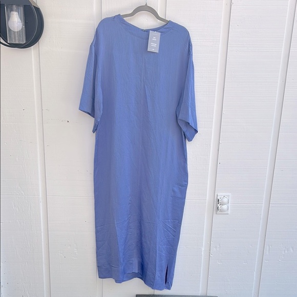 H&M Premium Periwinkle Silk Blend Short Sleeve Maxi Dress Textured Minimalist L - Picture 1 of 9